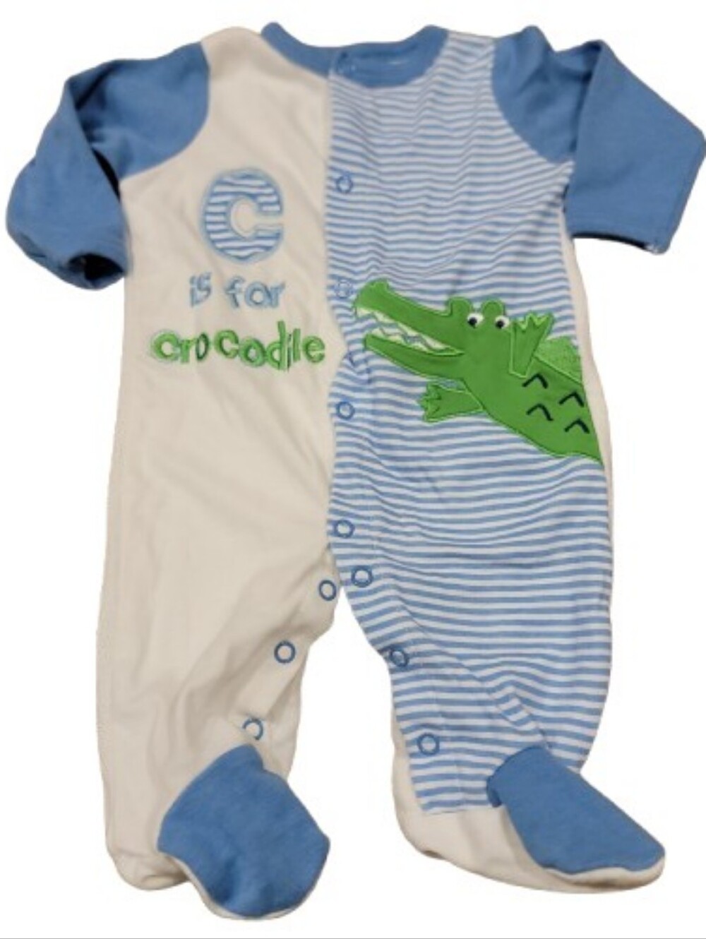 Weeplay Snap Up Footed Sleeper Infant Boys 0-3M White Blue Long Sleeve Crocodile